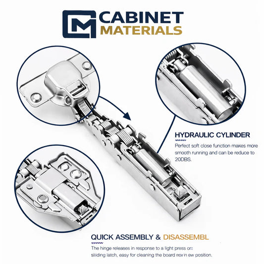 European 3D adjustable soft-close cabinet hinge with hydraulic cylinder and quick-release mounting plate