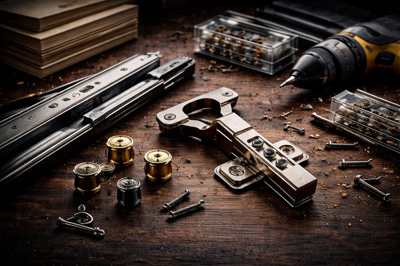 Wholesale cabinet hardware including soft-close drawer slides, hinges and organizers