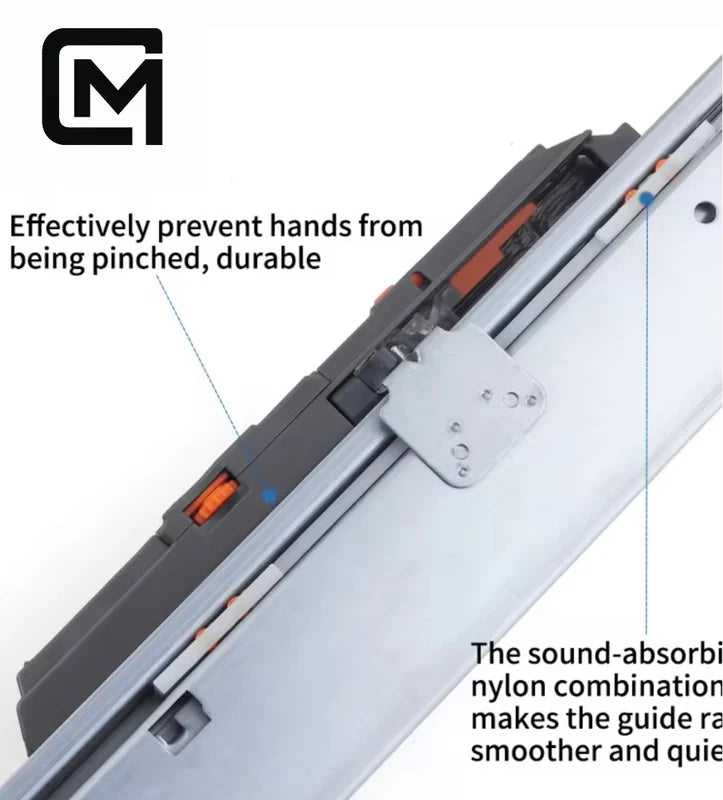 Soft-close damping mechanism on bottom-mount drawer slide