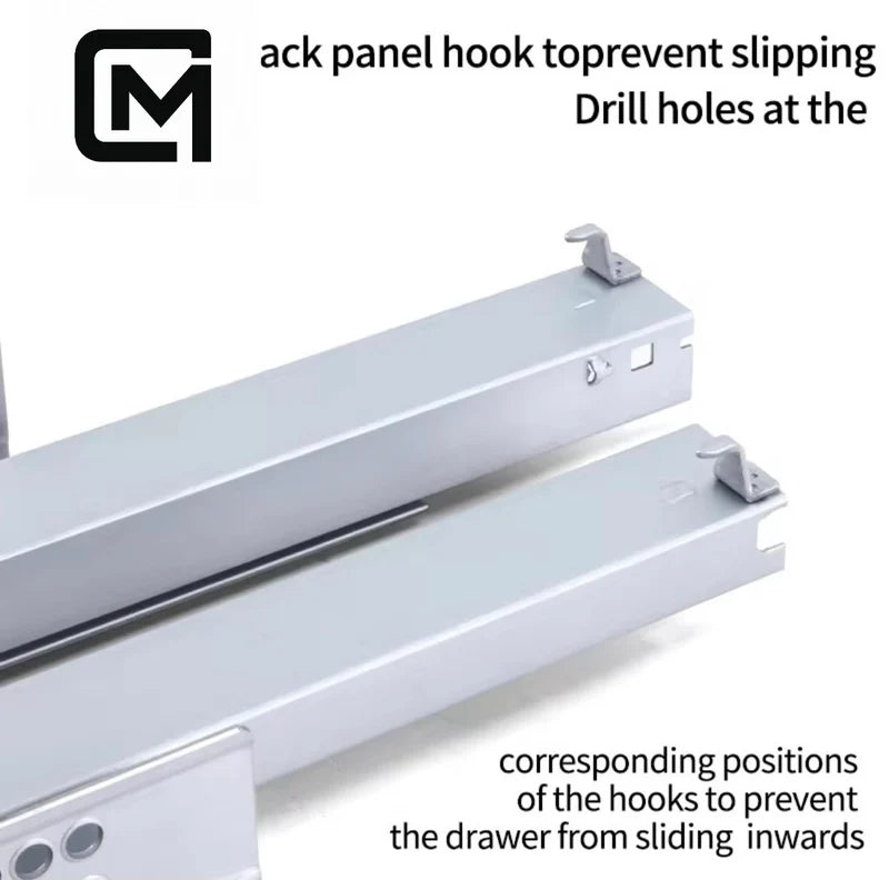 Pair of 21-inch soft-close hidden drawer slides for cabinets